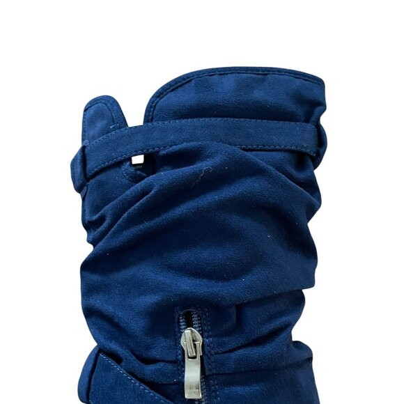 BAMBOO. Women Navy Blue Mid-Calf Heeled Boots With Wraparound Straps Size 8.5 - Picture 8 of 14